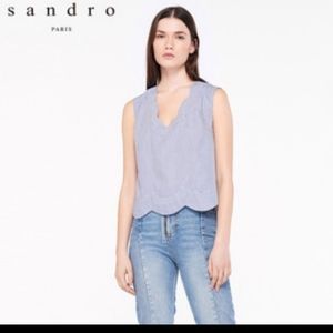 Sandro Paris Scalloped Pinstripe Tank Top